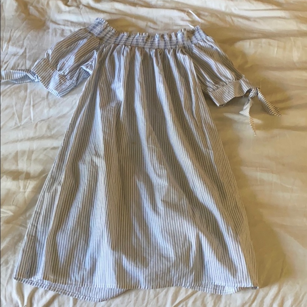 Blue & White Striped Off Shoulder Dress